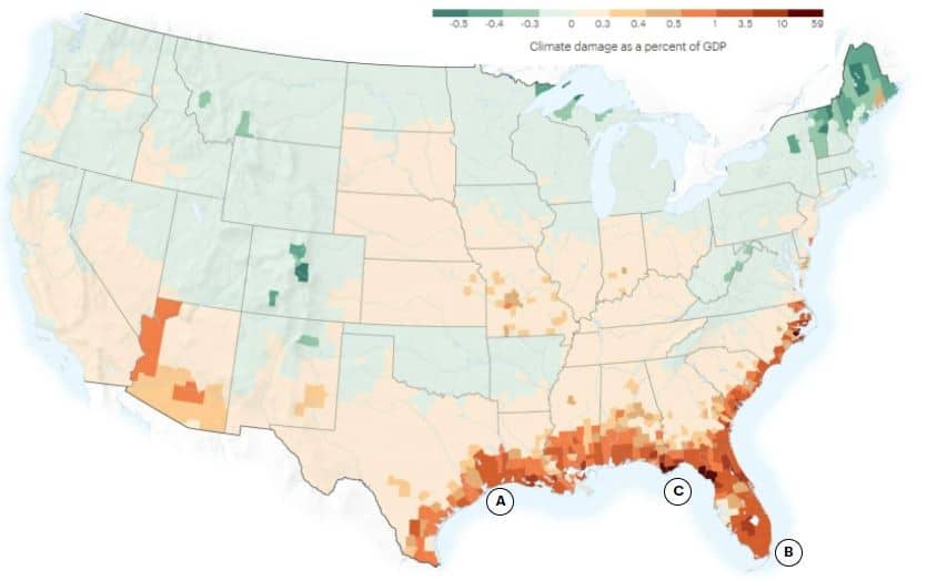 новые климатические карты показывают преобразованный экономический ущерб Соединенных Штатов