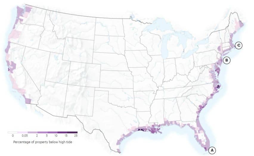 Климатическая карта США повышение уровня моря