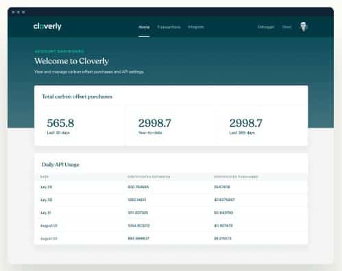 Cloverly account dashboard