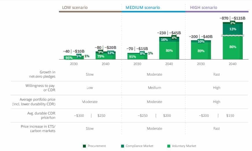 BCG carbon removal credit demand projection 2030-2040