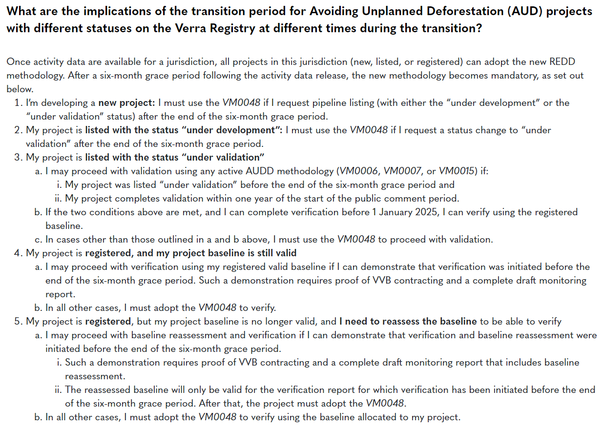 Transition to Verra's new REDD methodology