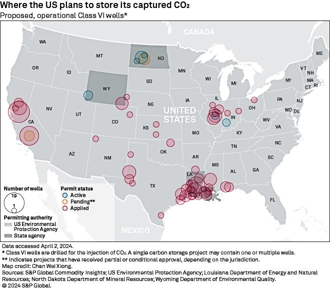 US proposed, operational CCS storage sites