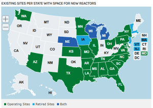 existing nuclear sites per state with space for new reactors