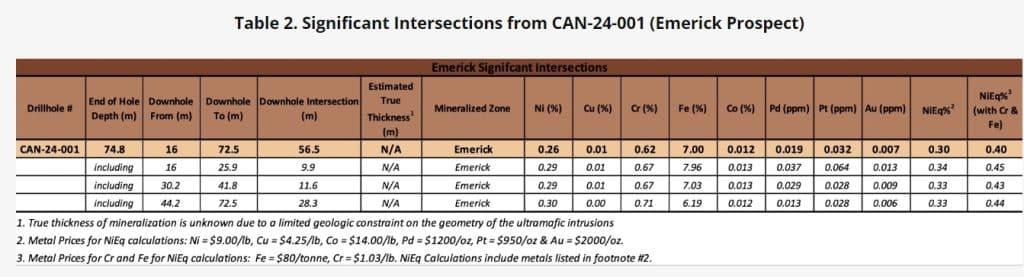  EMERICK PROSPECT SUMMARY nickel AEMC