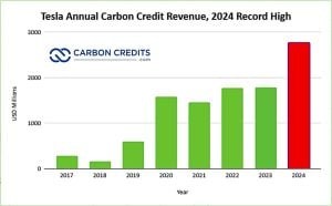 Tesla annual carbon credit revenue in 2024