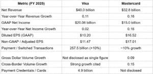 VISA vs MASTERCARD financials 2025