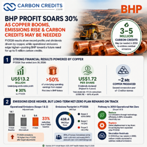 BHP emissions rise and carbon credits needed 2050